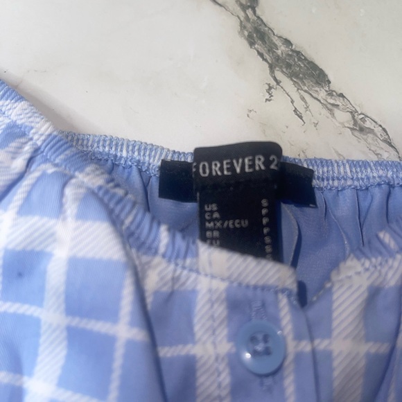 Forever 21 - Blue & White Cap Sleeve Crop Top - Picture 3 of 3